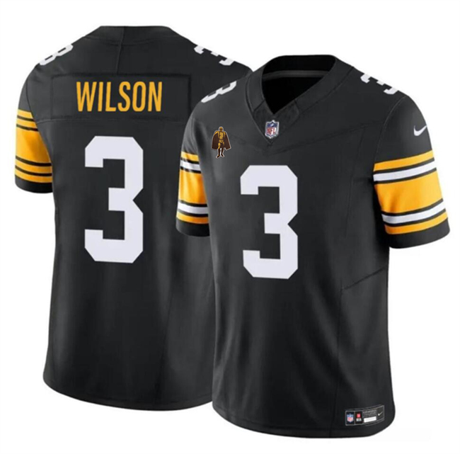 Men's Pittsburgh Steelers #3 Russell Wilson Black F.U.S.E. With Walter Payton Patch Color Rush Limited Stitched Jersey